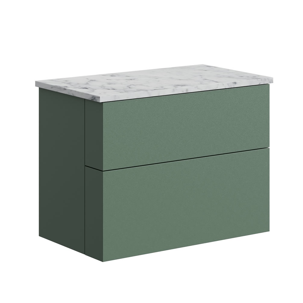 Crosswater Avenue Sage Green 800mm Double Drawer Unit & Carrara Marble Worktop